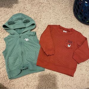 Carter's Green zipper vest & Rust Sweatshirts Cozy Casual Wear 9 months baby boy